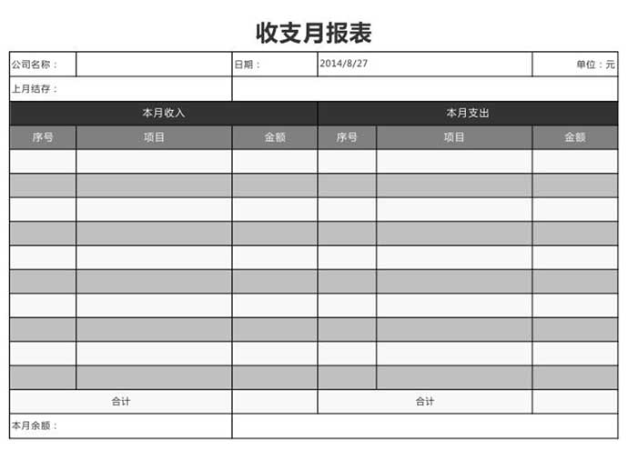 收支月报表excel图表模板