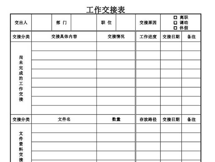 工作交接表格excel图表模板