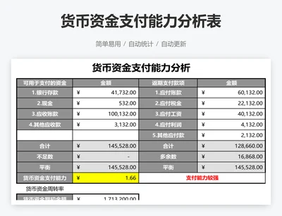 货币资金支付能力分析表