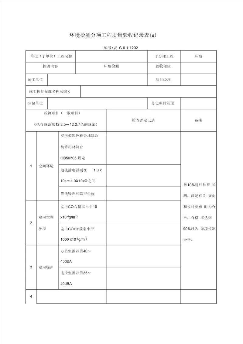 环境检测分项工程质量验收记录表(Ⅱ)