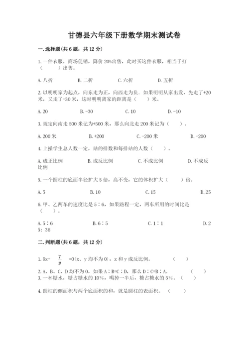 甘德县六年级下册数学期末测试卷精品有答案.docx