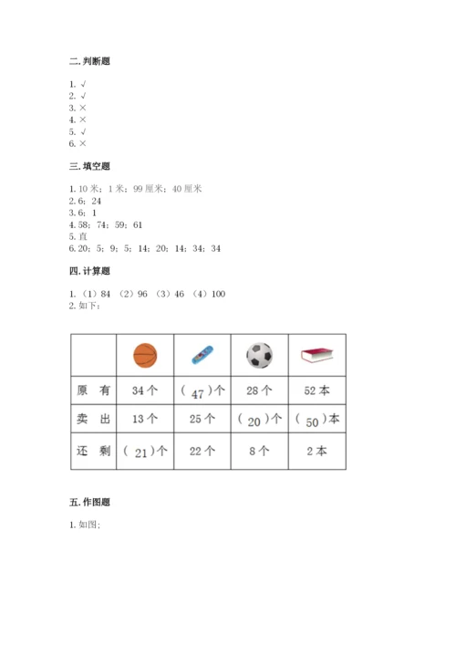 人教版二年级上册数学期中测试卷带答案解析.docx