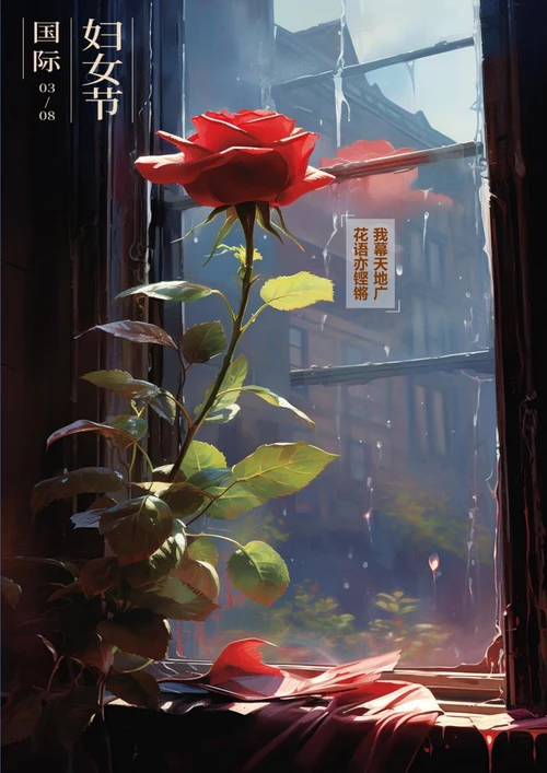 美丽玫瑰花背景女神节节日海报