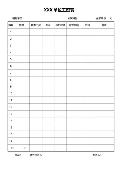 简单实用工资表