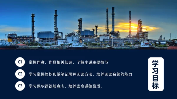 蓝色简约人教版语文八年级下册钢铁是怎样炼成的PPT模板宣传P语文课件