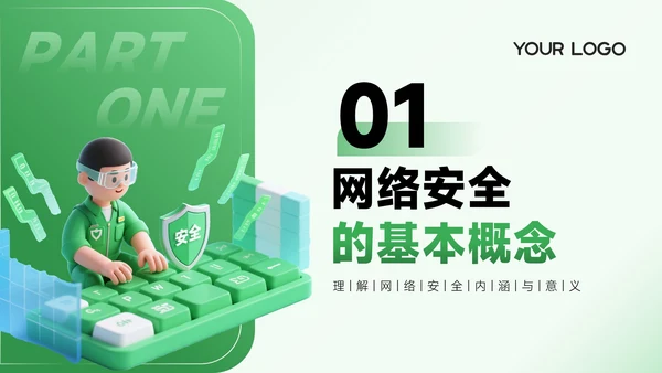 绿色3D风网络安全宣传通用PPT模板