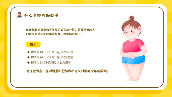 黄色卡通插画风511世界防治肥胖日宣传主题