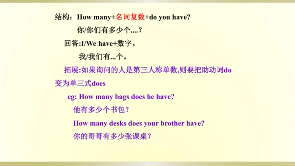 人教精通版（三年级起点）四年级下册 Unit2单元知识梳理课件（单词+句型+语法）