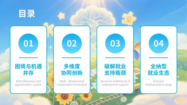 蓝色绘画风自闭症就业与社会支持PPT模板