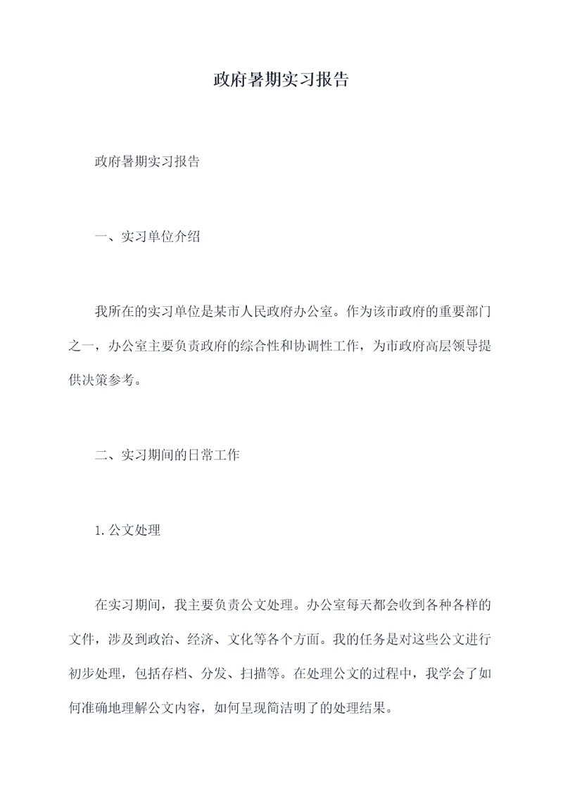 政府暑期实习报告
