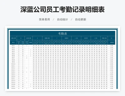 深蓝公司员工考勤记录明细表