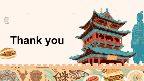 红色手绘风西安旅行攻略PPT主题