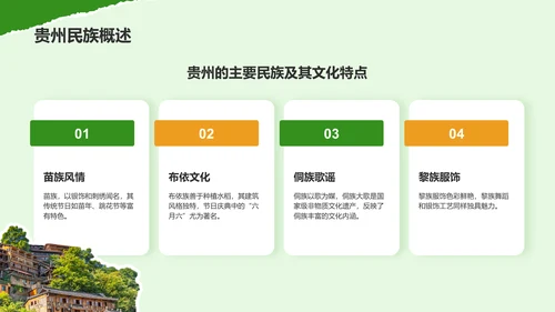 绿色摄影风贵州民族风情与自然美景之旅PPT模板