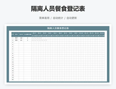 隔离人员餐食登记表