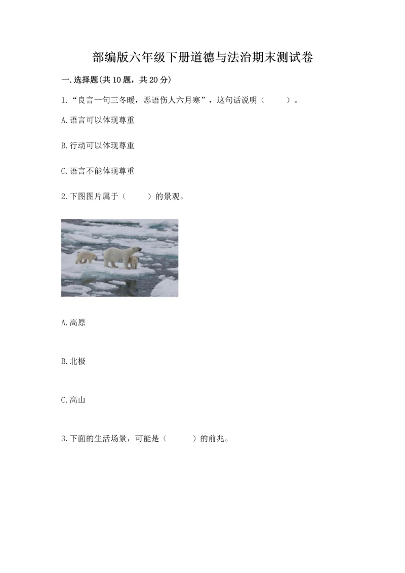 部编版六年级下册道德与法治期末测试卷精品（名校卷）.docx