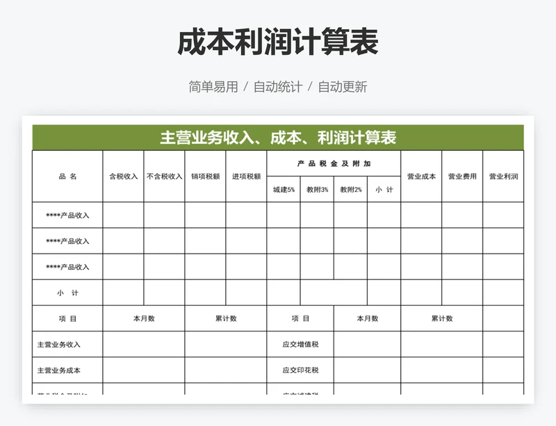 成本利润计算表