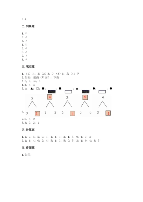 人教版一年级上册数学期中测试卷及参考答案（黄金题型）.docx