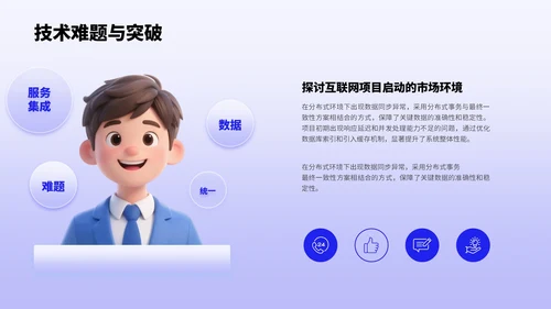 蓝色3D风挑战项目总结PPT模板