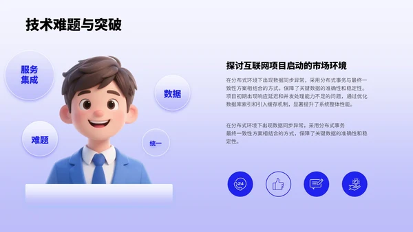 蓝色3D风挑战项目总结PPT模板