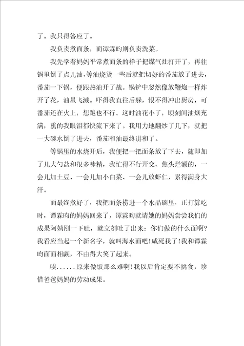 难忘的第一次做面条的经历作文500字