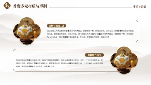 棕色中国风非遗香囊知识PPT模板