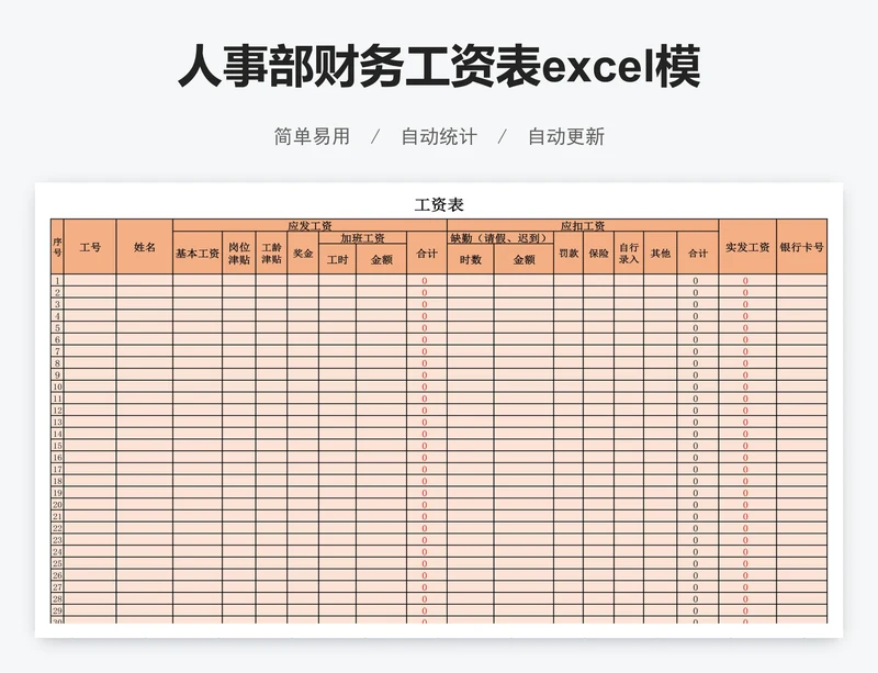 人事部财务工资表excel模版