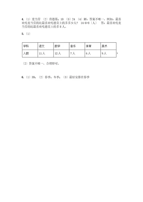 二年级下册数学第一单元数据收集整理测试卷名师推荐