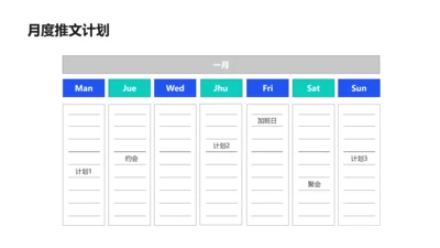 简约风月度推文甘特图多项PPT图文页