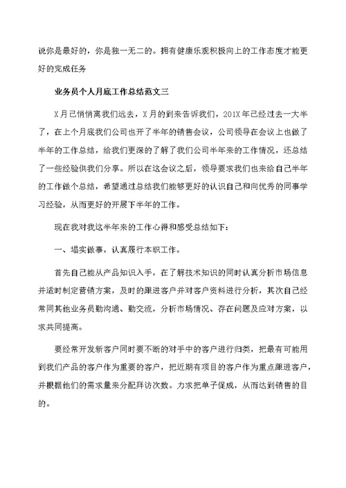 业务员个人月底工作总结