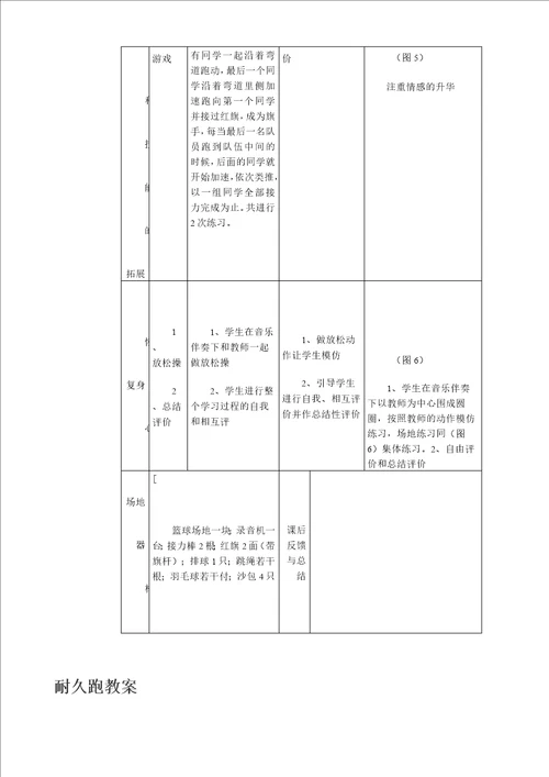 初中体育耐久跑单元教学计划及教案