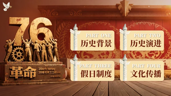 黄红色复古党政风国庆PPT模板