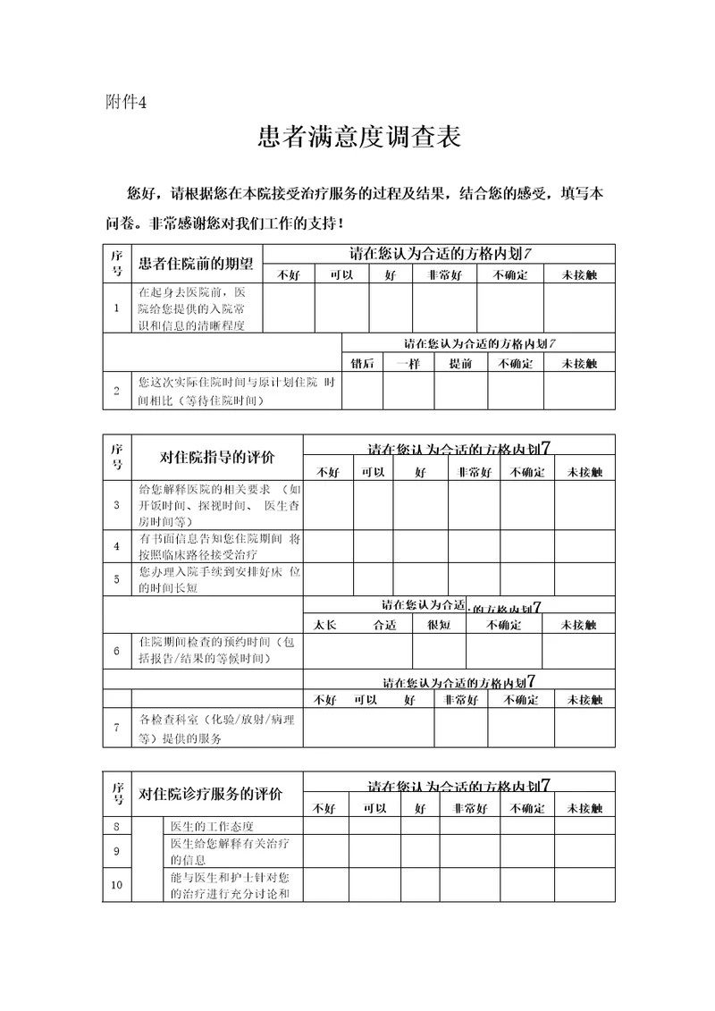 患者满意度调查表