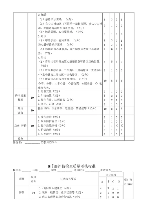 一般体格检查质量考核标准安徽医科大学