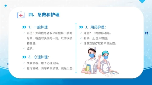 蓝简约医疗医院医生护士消化道出血护理学习培训课件模板