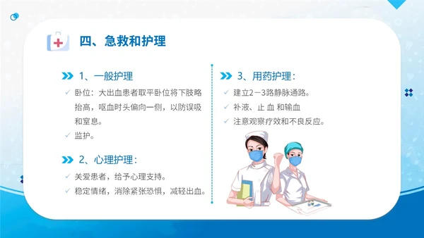 蓝简约医疗医院医生护士消化道出血护理学习培训课件模板