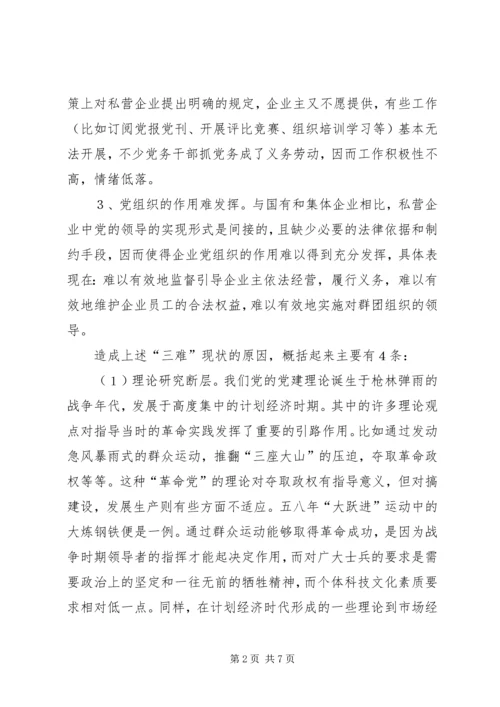 私营企业党组织现状透视与对策的思考.docx