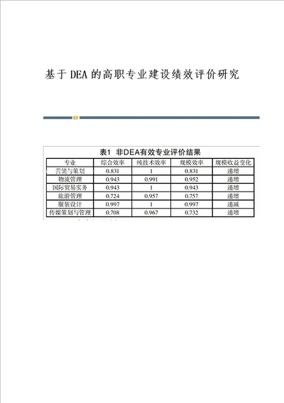 基于DEA的高职专业建设绩效评价研究