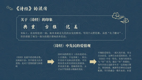 蓝色简约风诗经学习课堂课件PPT模板国学