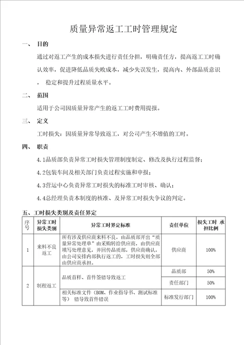 质量异常返工工时管理规定