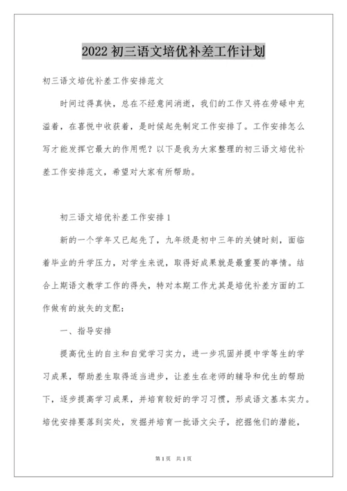 2022初三语文培优补差工作计划.docx