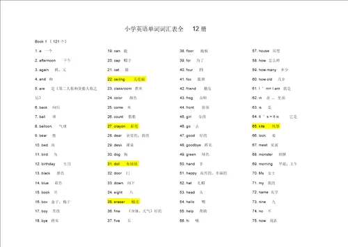 小学英语单词表全12册