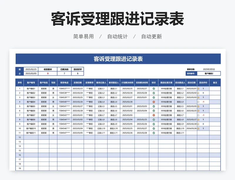 客诉受理跟进记录表