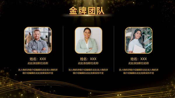 黑金酷炫金牌团队成员介绍PPT模板