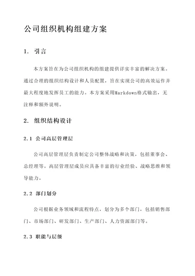 公司组织机构组建方案