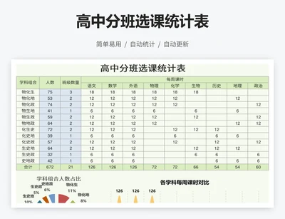 高中分班选课统计表