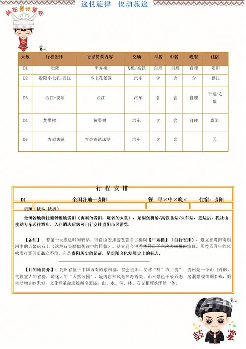 旅游行程详细模板