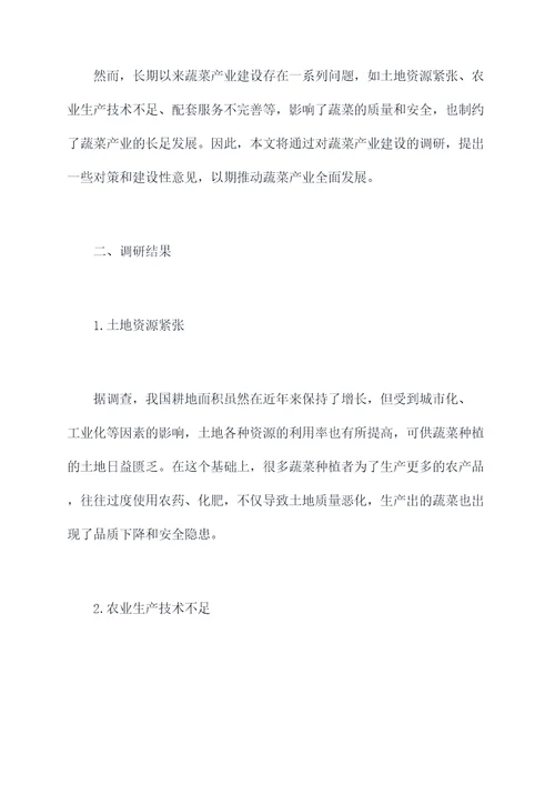 蔬菜产业建设调研报告