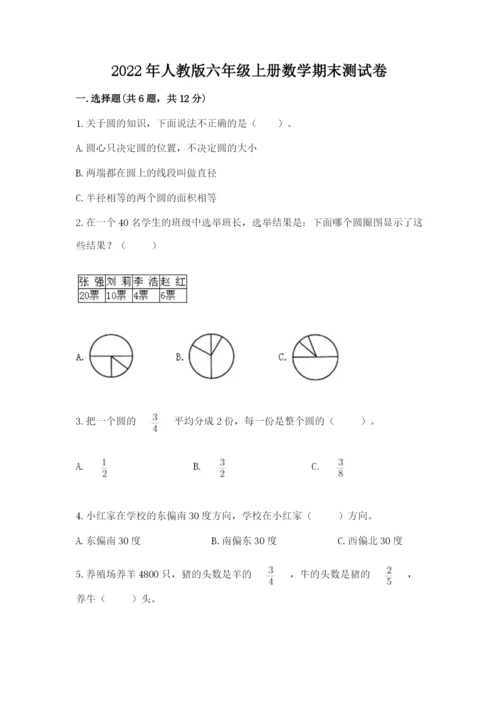 2022年人教版六年级上册数学期末测试卷（a卷）word版.docx