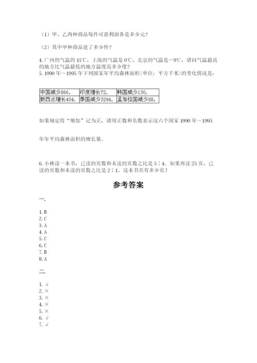 河南省平顶山市六年级下册数学期末测试卷带答案ab卷.docx