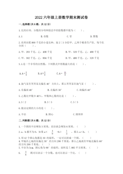 2022六年级上册数学期末测试卷含答案【轻巧夺冠】.docx